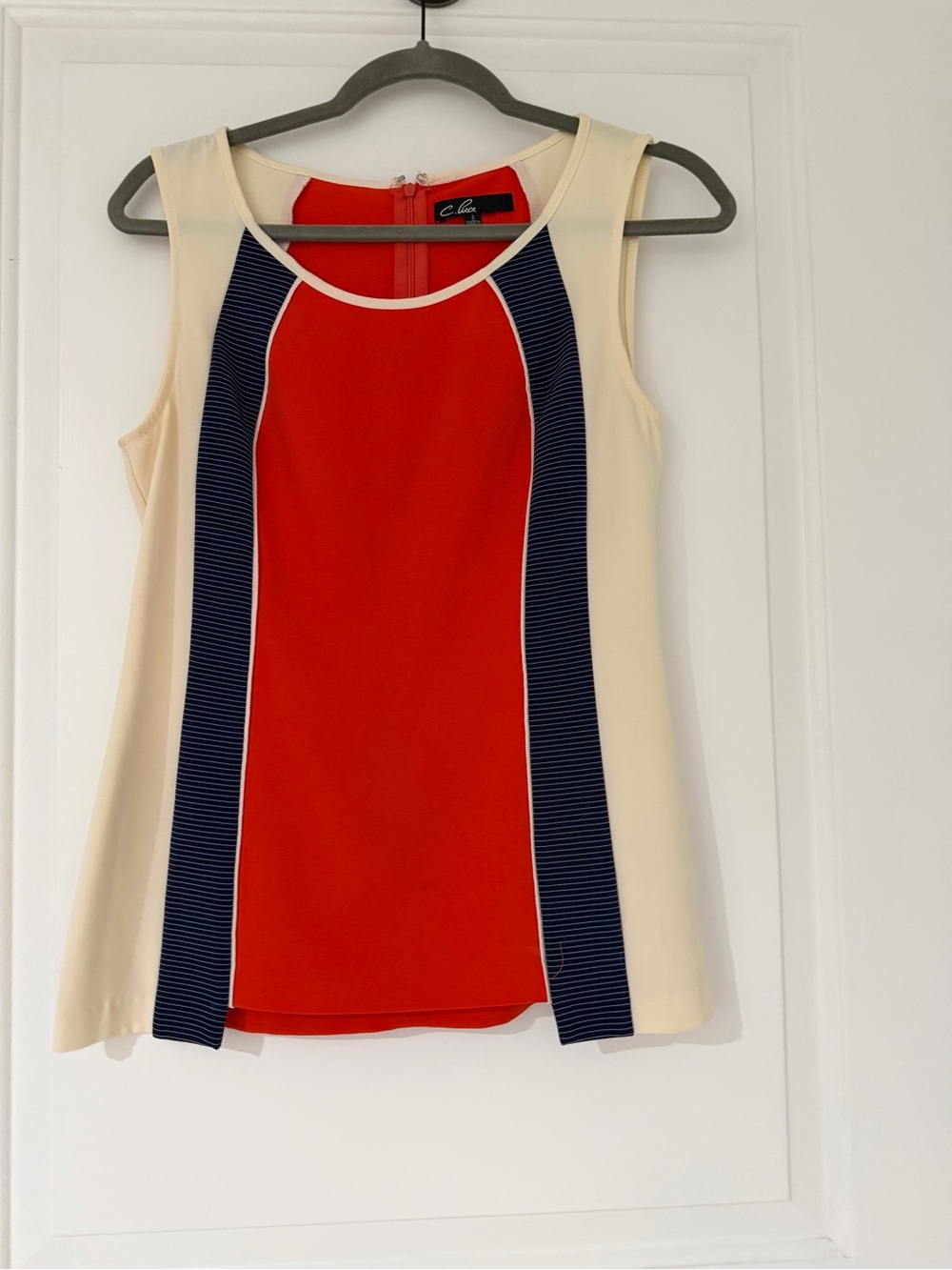 C Luce Red, Cream and Navy Colorblock Sleeveless Tank
